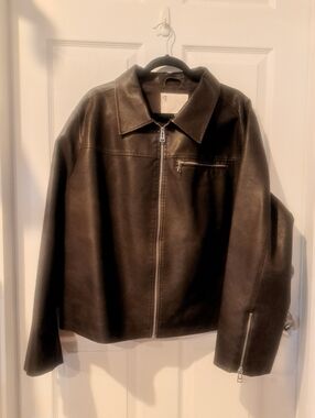 Brown Vegan Leather Zip-Front Jacket